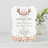Charm Pink Blush Floral Antlers Engagement Party Einladung (Stehend Vorderseite)