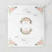 Charm Pink Blush Floral Antlers Tischnummer Platzkarte (Außenseite Aufgefaltet)