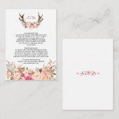 Charm Pink Blush Floral Antlers Wedding Details Begleitkarte (Vorne/Hinten)