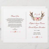 Charm Pink Blush Floral Antlers Wedding Programm (Vorne/Hinten)