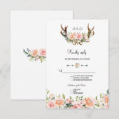 Charm Pink Blush Floral Antlers Wedding RSVP Karte (Vorne/Hinten)