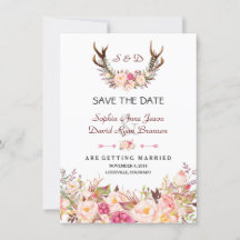 Charm Pink Blush Floral Antlers Wedding