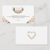 Charm Pink Blush Floral Antlers Wedding Website Visitenkarte (Vorne/Hinten)