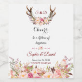 Charm Pink Blush Floral Antlers Wedding Weinetikett (Einzelnes Label)