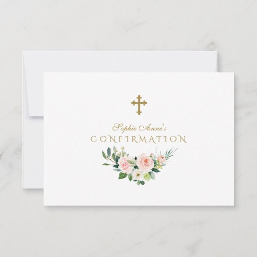 Charm Pink Blush Floral Gold Cross Bestätigung Dankeskarte (Rückseite)