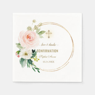Charm Pink Blush Floral Gold Cross Bestätigung Serviette