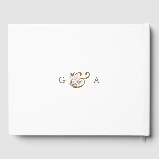 Charm Pink Blush Gold Blume Monogramm Hochzeit Gästebuch (Rückseite)