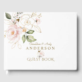 Charm Pink Blush Gold Blume Monogramm Hochzeit Gästebuch (Vorderseite)