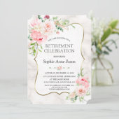 Charm Pink Blush Peonies Gold Rentirement Party Einladung (Stehend Vorderseite)
