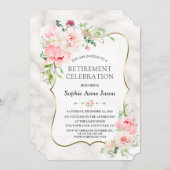 Charm Pink Blush Peonies Gold Rentirement Party Einladung (Vorne/Hinten)