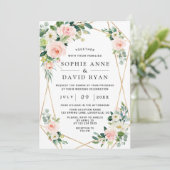 Charm Pink Blush Weiße Blume Goldene Hochzeit Einladung (Stehend Vorderseite)