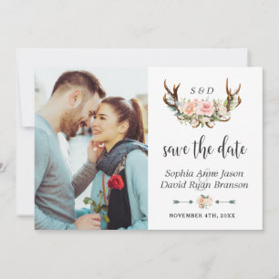 Charm Pink Cream Floral Antlers Foto Hochzeit Save The Date