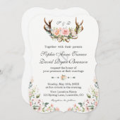 Charm Pink Cream Floral Antlers Wedding Einladung (Vorne/Hinten)