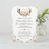 Charm Pink Cream Floral Antlers Wedding Einladung (Stehend Vorderseite)