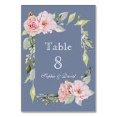 Charm Pink Floral Dusty Blue Wedding Tischnummer (Rückseite)