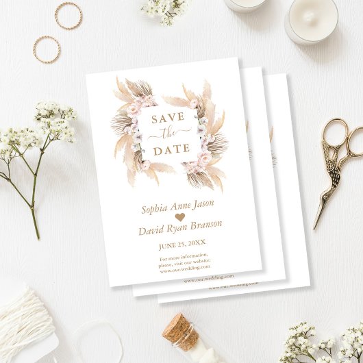 Charm Pink Roses White Orchid Pampas Grass Wedding Save The Date