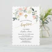 Charm Pink White Blume Gold Cross Taufen Einladung (Stehend Vorderseite)