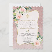 Charm Pink White Blume Gold Girl Bestätigung Einladung (Vorderseite)