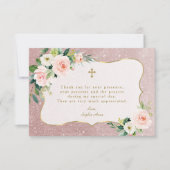 Charm Pink White Floral Rose Gold Glitzer Taufe Dankeskarte (Vorderseite)