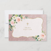 Charm Pink White Floral Rose Gold Glitzer Taufe Dankeskarte (Rückseite)