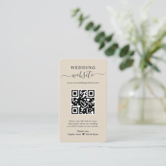 Charm QR Code Foto Wedding Website Enclosure Card Visitenkarte (Stehend Vorderseite)