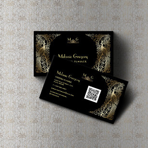Charm QR Code Gold Art Deco Pfauen Professional Visitenkarte