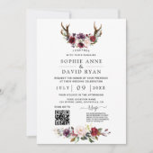 Charm QR Code Wasserfarben Blume Antler Hochzeit Einladung (Vorderseite)