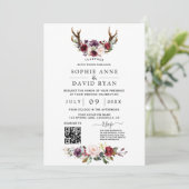 Charm QR Code Wasserfarben Blume Antler Hochzeit Einladung (Stehend Vorderseite)