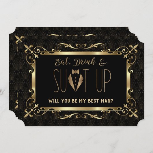 Charm Roaring 20er Gold Art Deco Seien Sie mein Tr Einladung (Vorne/Hinten)