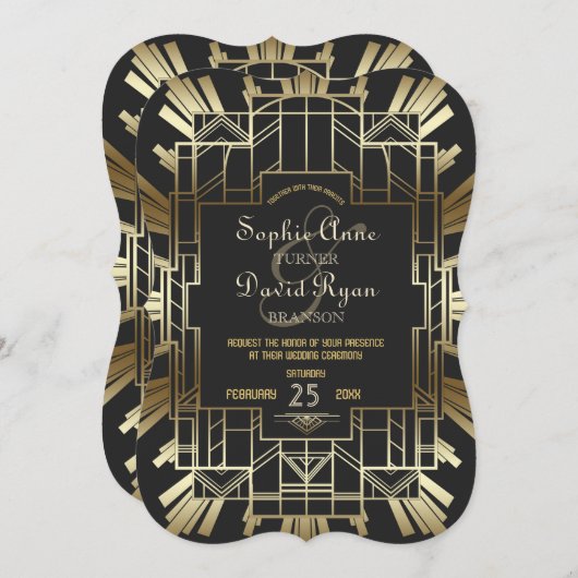 Charm Roaring 20's Great Gatsby Wedding Einladung (Vorne/Hinten)