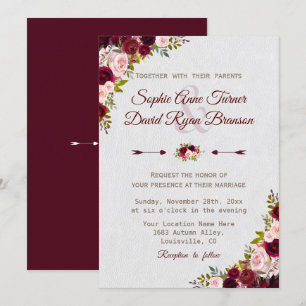 Charm Rustic Burgundy Marsala Floral Wedding Einladung