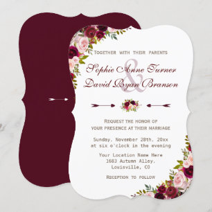 Charm Rustic Burgundy Marsala Floral Wedding Einladung