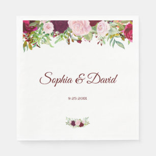 Charm Rustic Burgundy Marsala Floral Wedding Serviette