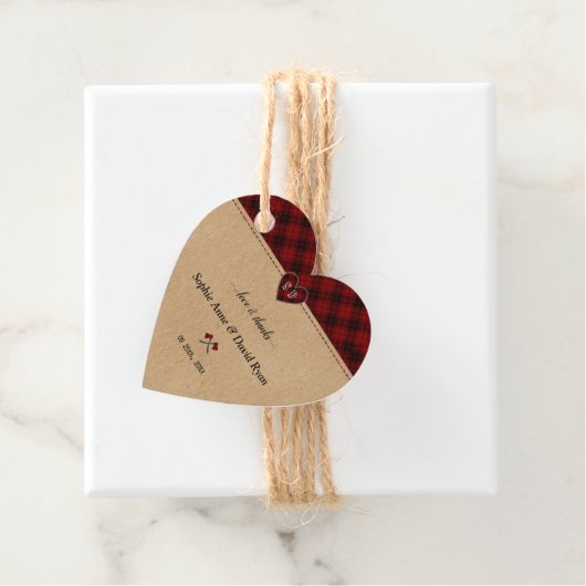 Charm Rustic Red Buffalo Kariert Monogram Wedding Geschenkanhänger (Beispiel)