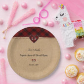 Charm Rustic Red Buffalo Kariert Monogram Wedding Pappteller (Party)