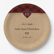 Charm Rustic Red Buffalo Kariert Monogram Wedding