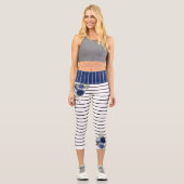 Charm Schwarz-weiß Stripes Navy Blue Floral Muster Capri Leggings (Vorderseite)