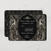 Charm Silver Art Deco Peacocks Wedding RSVP (Vorne/Hinten)