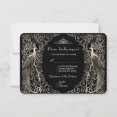 Charm Silver Art Deco Peacocks Wedding RSVP (Vorderseite)