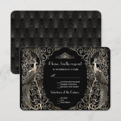 Charm Silver Art Deco Peacocks Wedding RSVP Karte (Vorne/Hinten)