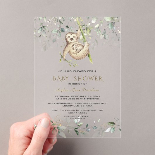 Charm Sloths Airy Greenery Gold Boy Baby Shower Acryleinladungen (Insitu (Handheld))