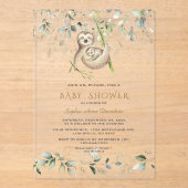 Charm Sloths Airy Greenery Gold Boy Baby Shower Acryleinladungen (Vorderseite)