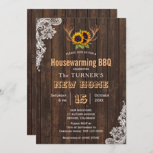 Charm Sonnenblumen String Lights Housewarming Part Einladung (Vorne/Hinten)