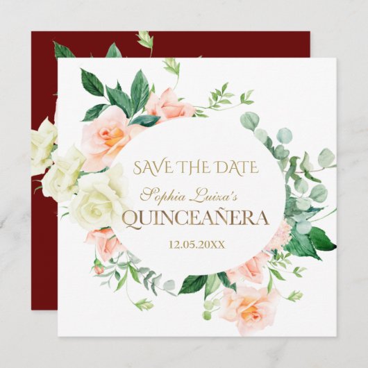 Charm Spring Blush Weiße Blume Quinceañera Save The Date (Vorne/Hinten)