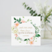 Charm Spring Blush Weiße Blume Quinceañera Save The Date (Stehend Vorderseite)