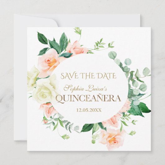 Charm Spring Blush Weiße Blume Quinceañera Save The Date (Vorderseite)