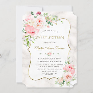 Charm Spring Watercolor Peonies 16 . Geburtstag Einladung