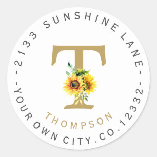 Charm Sunflowers Monogram Circle Address Label Runder Aufkleber