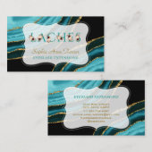 Charm Turquoise Agate Gold Floral Letter Laches Visitenkarte (Vorne/Hinten)