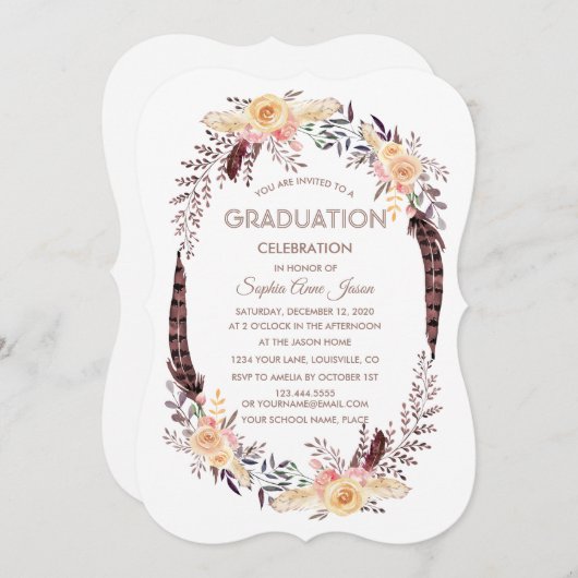 Charm Watercolor Boho ABSCHLUSS Einladung (Vorne/Hinten)